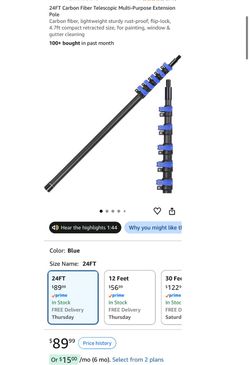 24FT Carbon Fiber Telescopic Multi-Purpose Extension Pole Carbon fiber (m34)
