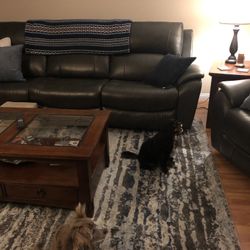 Leather 3 Part Sofa And chair 