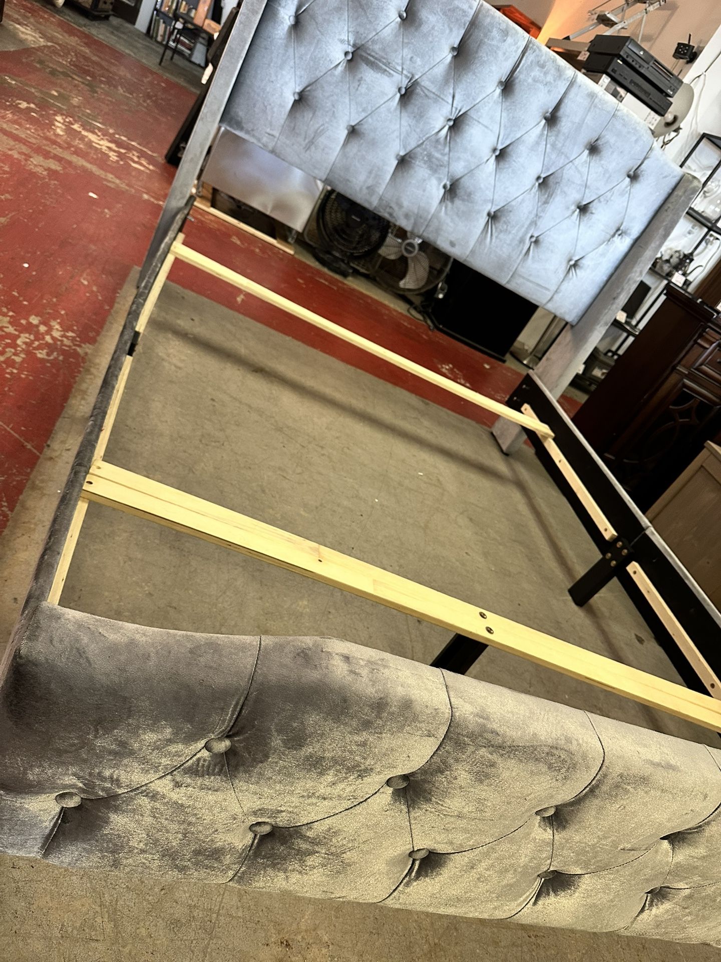 Grey Velvet Bed Frame (Queen)