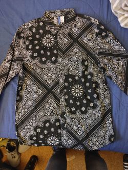 Black Bandana Print Button Up Shirt
