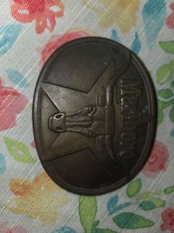 Vintage Marlboro 1987 Country Store Solid Brass Longhorn & Star belt buckle
