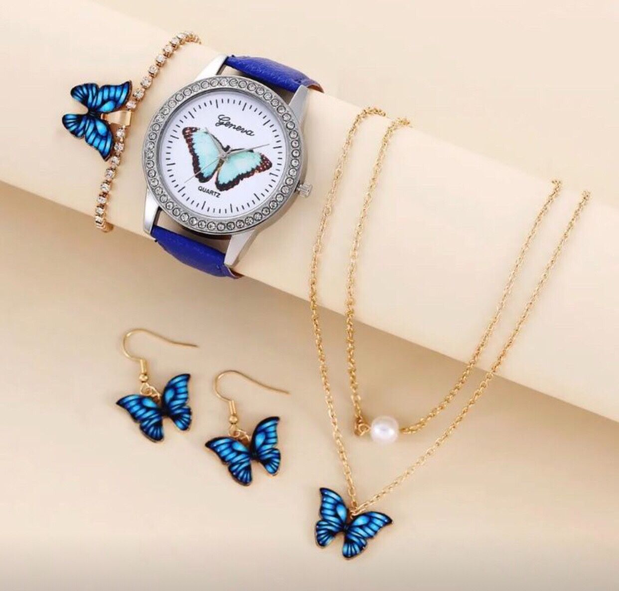 $15 4 Pc New Butterfly Watch N Jewelry Set