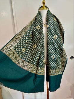 Emerald Green & Gold Brocade Shawl / Dupatta – Large
