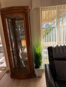 Wood Curio Cabinet with Glass Shelves