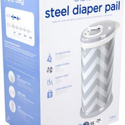 Ubbi Steel Diaper Pail, Odor Locking, No Special Bag Needed, Gray Chevron