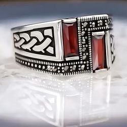 Turkish Seal Style Handmade Men'S Stainless Steel Ring 