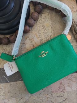Coach Green Leather Wristlet Clutch