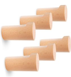 Natural Wood Wall Hooks Set of 6