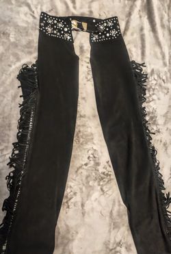 Katherine Baumann Design (Beverly Hills Black Leather Ladies Motorcycle Chaps Size Medium