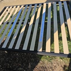 Queen Metal Bed Frame with Wooden Slats