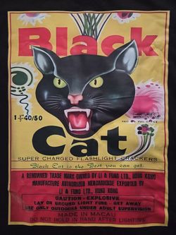 Black Cat Fireworks Mens T-shirt Black Size Large
