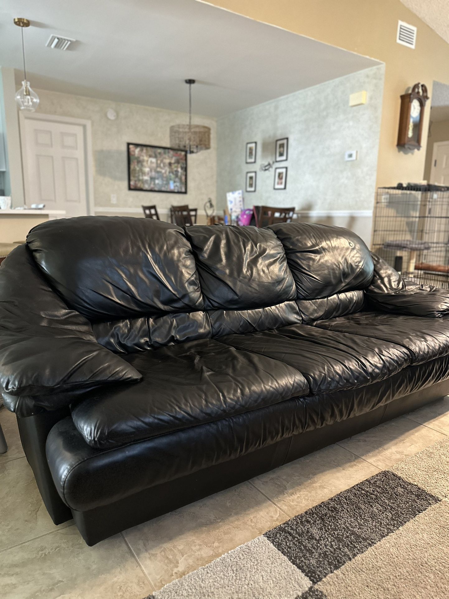 Black Real Leather Sofa