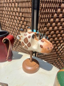 hand-carved wooden giraffe eyeglass holder stand