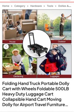 SOLEJAZZ Folding Hand Truck Portable Dolly Cart with Wheels Foldable 500LB Heavy Duty Luggage Cart Collapsible Hand Cart Moving Dolly