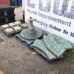 Concrete Mosaic Table and Benches Matching Set