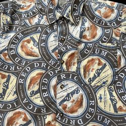 Columbia River Lodge Short Sleeve Button Front Shirt Men's M Red Drum Fish 