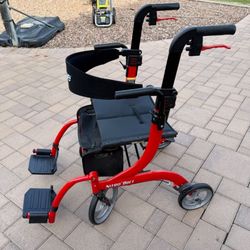 Drive Medical Nitro Duet Dual Function Foldable Wheelchair Rollator Red