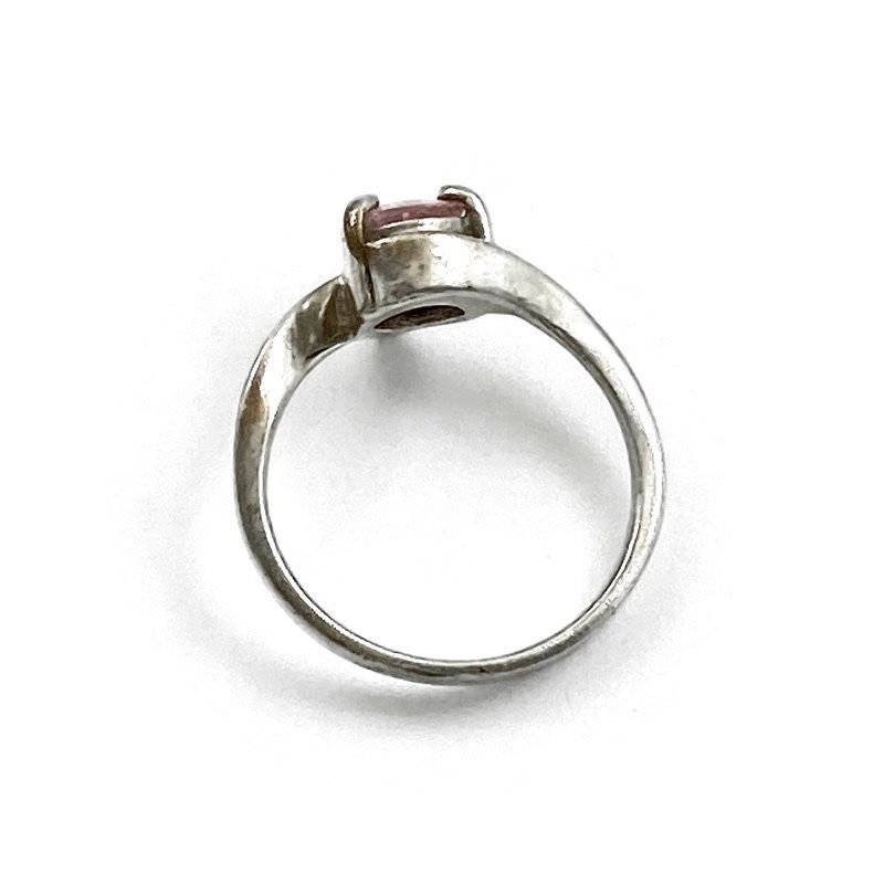 Vintage 925 Sterling Pear Cut Pink Cubic Zirconia Solitaire Minimalist Bypass Ring Signed, Engagement Prom