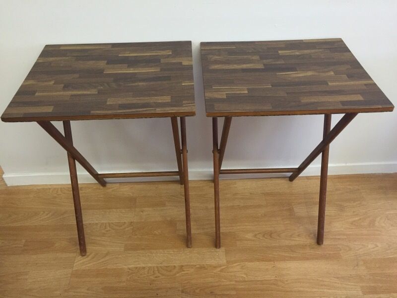 2 vintage scheibe wood TV trays with stand for Sale in Pleasanton, CA