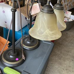 Metal Lamps With Tortoiseshell Shades 