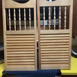 Pair of unfinished, pinewood, louver, saloon or Café doors