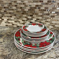 Gibson Houseware Holiday (Red Ribbon) Poinsettia 12 pieces