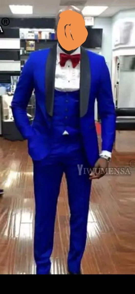 Men  Royal Blue Wedding Suits 3 Piece Set Groomsman Coat&Vest&Pants Set Custom