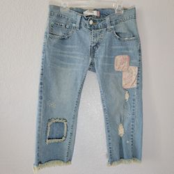 VTG Levis 504 Slouch Jeans Y2K Patchwork Distressed Fringe Womens Size 11 Boho