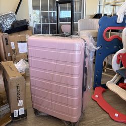 AnyZip Suitcase Hardside PC ABS Lightweight USB Luggage with Wheels TSA Lock 28 Inch Pink