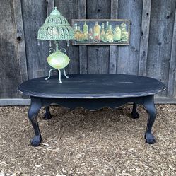 Farmhouse Black Oval Wood Coffee Table