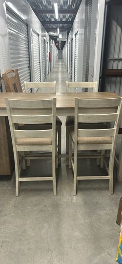Ashlee furniture Natural wood finish dining set with wine rack Ashley furniture Natural wood finish dining set with wine rack