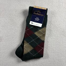 Vintage Burberrys Men’s Size UK 6-10 Dark Green Plaid Dress Socks NWT