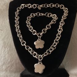 Solid Stainless Steel Necklace/choker And Bracelet Set With Pendant 