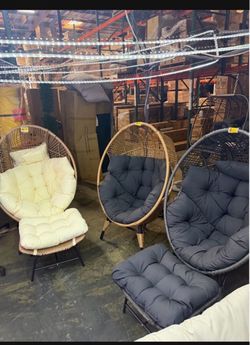 New Papasan Wicker Egg Chair- 450lbs Capacity Indoor Outdoor w/ Ottoman Footrest (while supplies last)