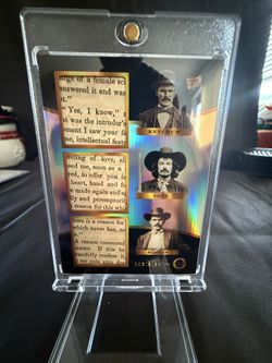 Wild West TRIPLE Relic pieces of the past trading card featuring famous outlaws Tom "Black Jack" Ketchum, Billy "The Kid" Free, and John Wesley Harden