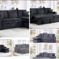 $369.     2-PCConvertible Sectional  Sleeper Sofa W/ Cupholder Sofa Storage & USB Ports  89”x 59”X36”H