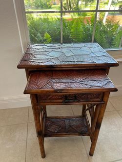 Bamboo Nesting Tables with Leather Mosaic Top