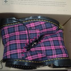 Women's DOC MARTENS 1460 Pink Tartan Lace Up Boots