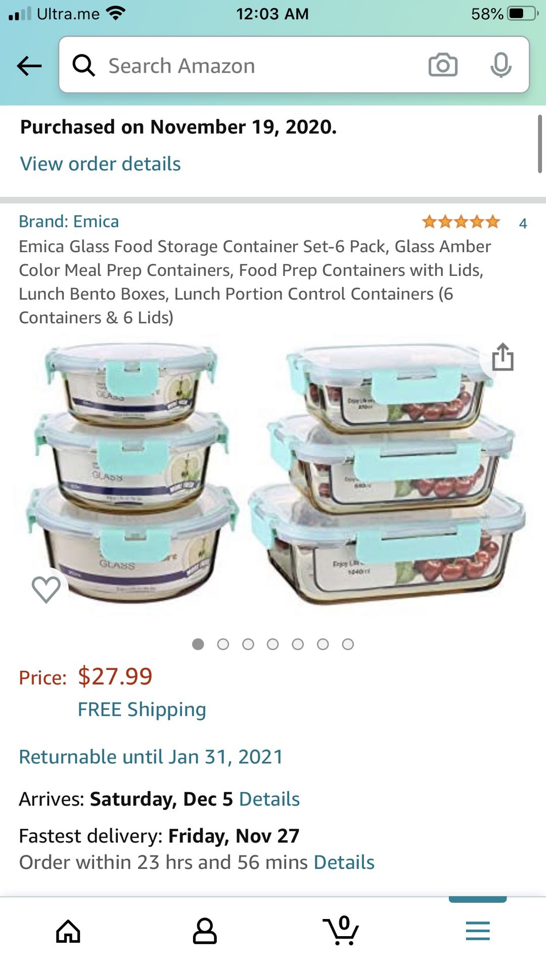Glass food storage container brand new