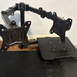 2 Monitor Stand With Laptop Tray 