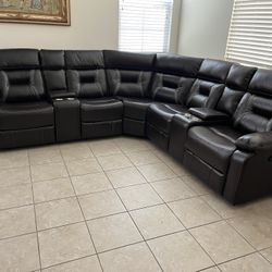 New Reclining Sectional.  Brown Or Grey Gel Leatherette!  106” X 106”.  Free Delivery!