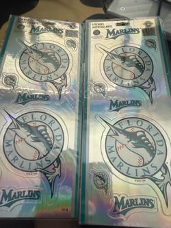 Set of 2 Florida Marlins stick on decals new