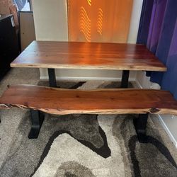 Live Edge Dining Table And Bench Set 