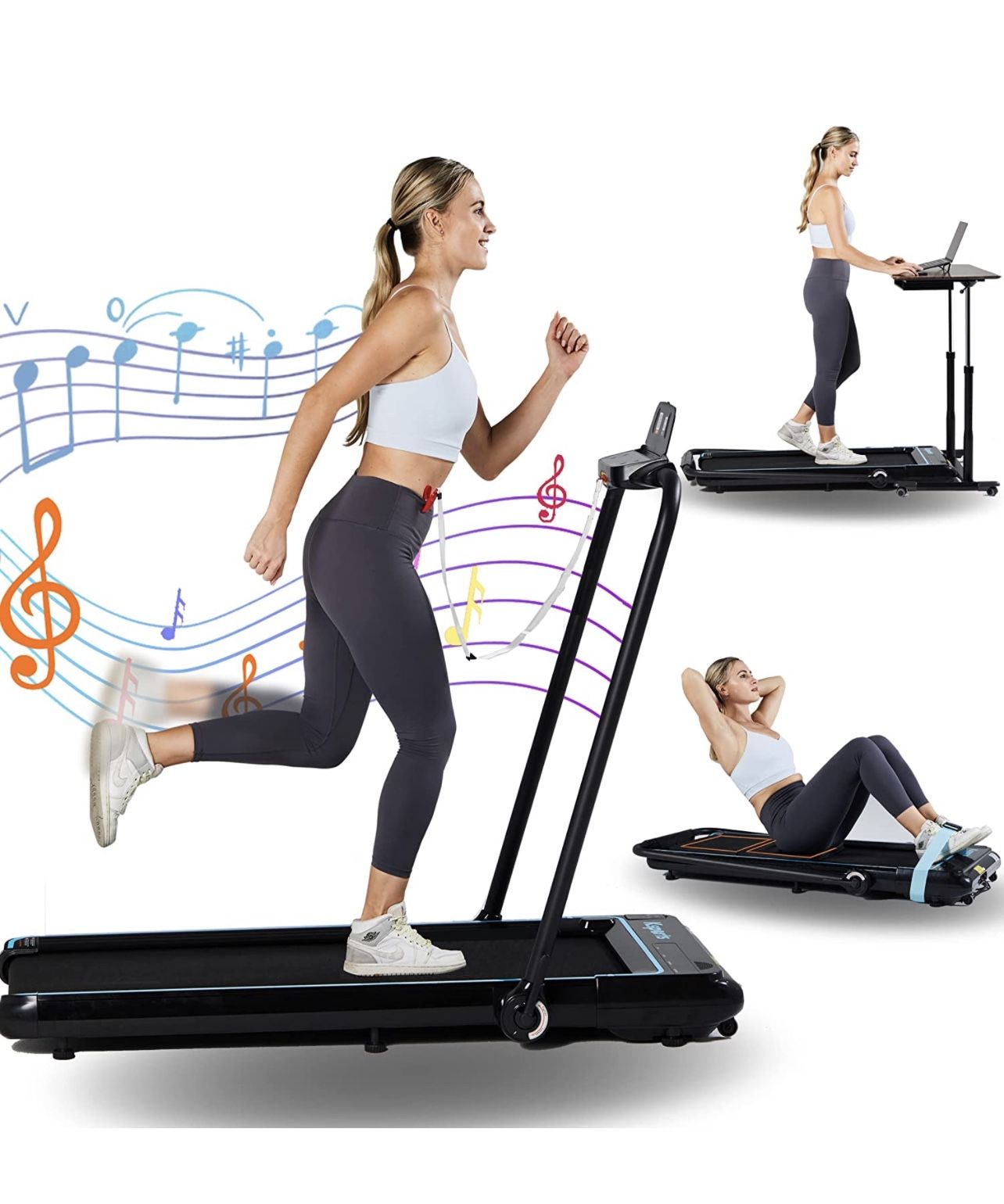 Ksports 3 in 1 Folding Treadmill, 2.25hp Under Desk Treadmill, Walking Pad, Installation-Free