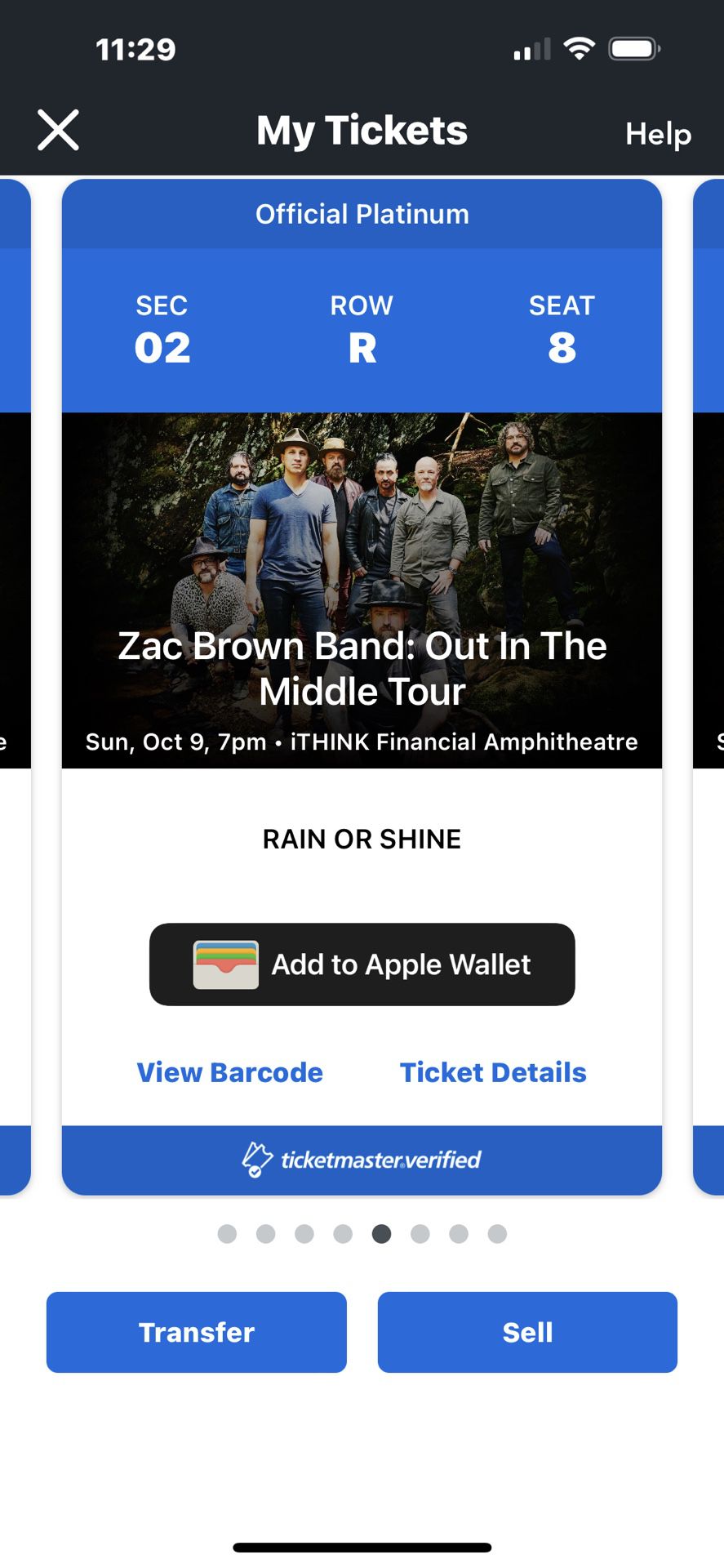 Zac Brown Band Tickets Section 2. 9 Rows From Stage 