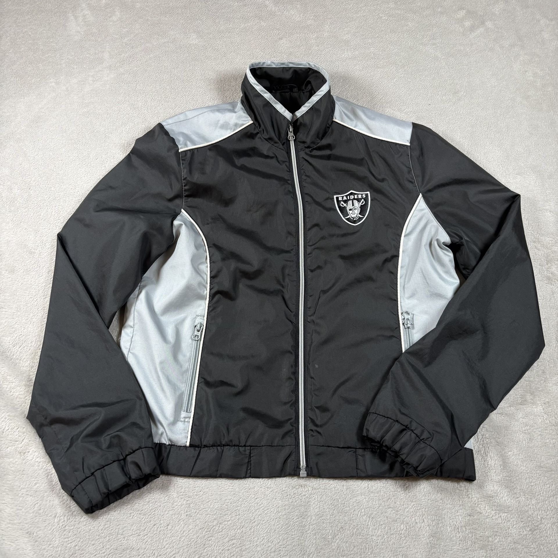 NFL Raiders Rhinestone Jacket Windbreaker Women’s M Black Team Apparel #3523