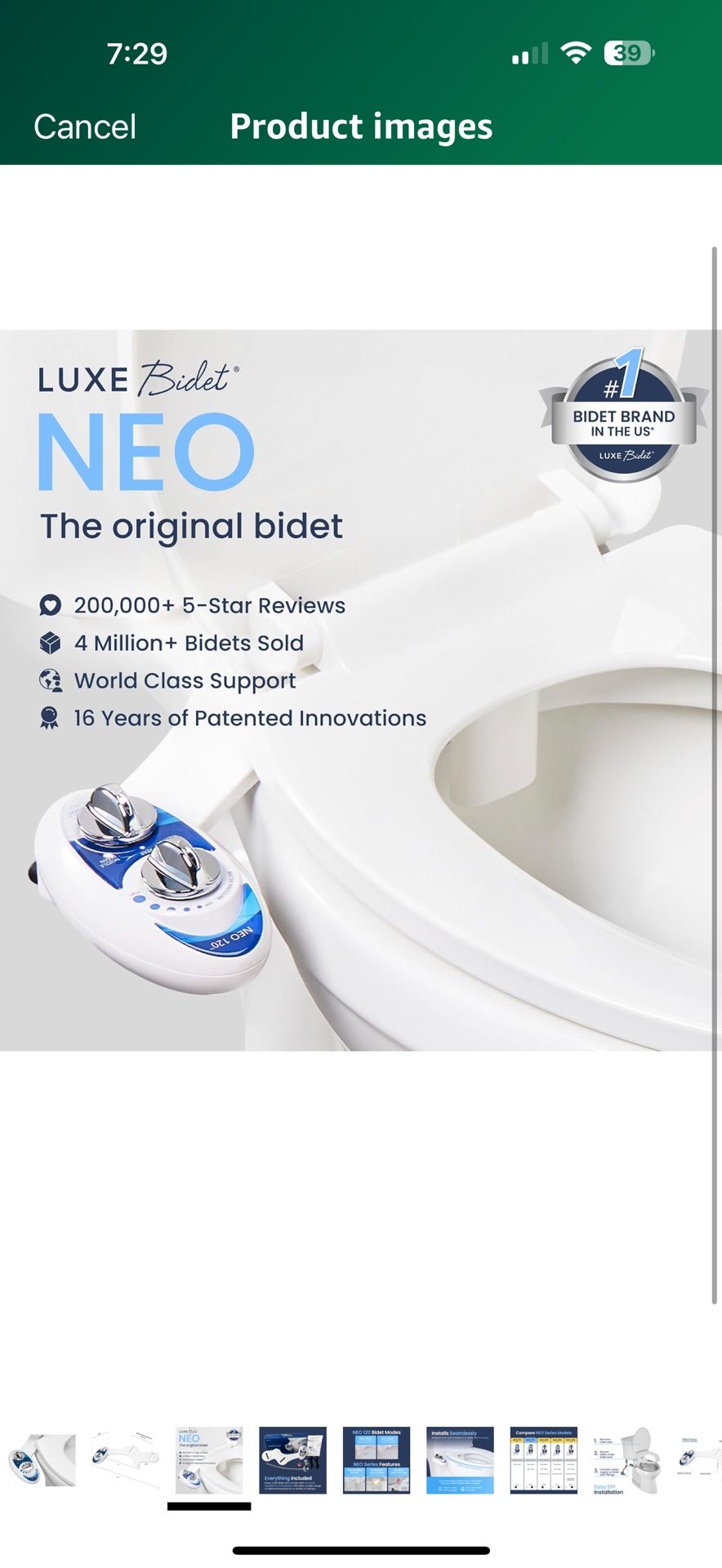 LUXE Bidet NEO 120 - NEW, BOXSingle Nozzle, Self-Cleaning, Non-Electric Bidet Attachment for Toilet Seat, Adjustable Water Pressure, Rear Wash (Blue)