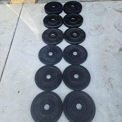 280lb set Rogue bumper plates & olympic bar