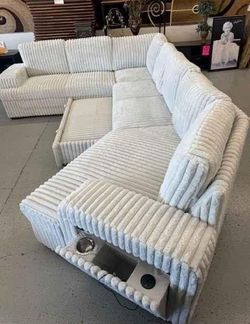 Light Silver color fabric U Shaped pull out Sectional sofa