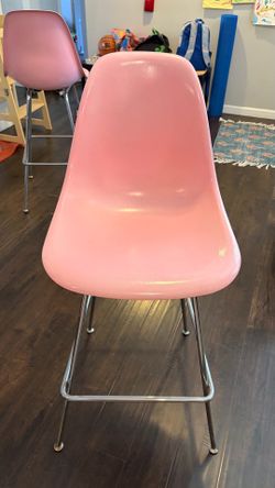 Pink Case Study® Fiberglass H-Base Side Bar Stools (Pair)